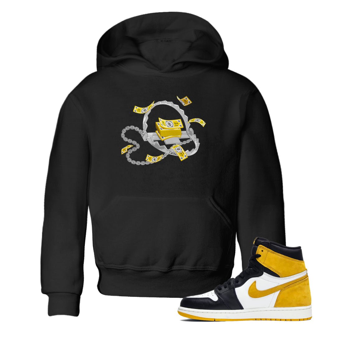 Air Jordan 1 Yellow Ochre shirt to match jordans Trap Money sneaker tees AJ1 Yellow Ochre SNRT sneaker release tees baby toddler Black 1 cotton Shirt