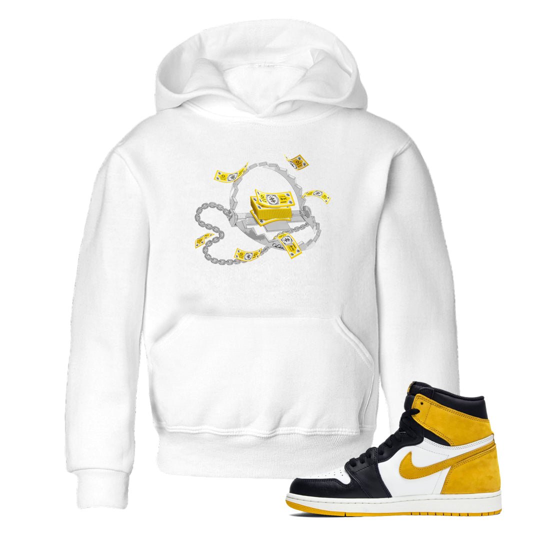 Air Jordan 1 Yellow Ochre shirt to match jordans Trap Money sneaker tees AJ1 Yellow Ochre SNRT sneaker release tees baby toddler White 1 cotton Shirt