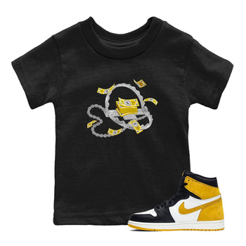 Air Jordan 1 Yellow Ochre shirt to match jordans Trap Money sneaker tees AJ1 Yellow Ochre SNRT sneaker release tees baby toddler Black 1 cotton Shirt