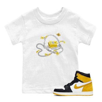 Air Jordan 1 Yellow Ochre shirt to match jordans Trap Money sneaker tees AJ1 Yellow Ochre SNRT sneaker release tees baby toddler White 1 cotton Shirt