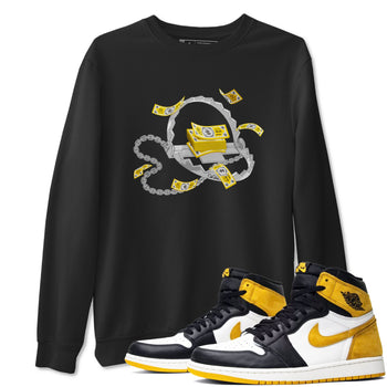 Air Jordan 1 Yellow Ochre shirt to match jordans Trap Money sneaker tees AJ1 Yellow Ochre SNRT Sneaker Release Tees unisex cotton Black 1 crew neck shirt