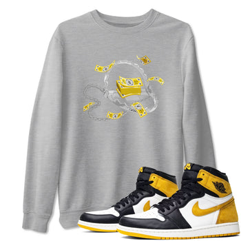 Air Jordan 1 Yellow Ochre shirt to match jordans Trap Money sneaker tees AJ1 Yellow Ochre SNRT Sneaker Release Tees unisex cotton Heather Grey 1 crew neck shirt