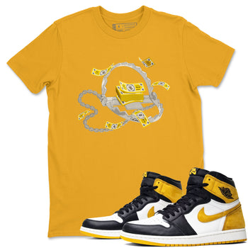 Air Jordan 1 Yellow Ochre shirt to match jordans Trap Money sneaker tees AJ1 Yellow Ochre SNRT Sneaker Release Tees unisex cotton Gold 1 crew neck shirt