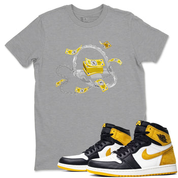 Air Jordan 1 Yellow Ochre shirt to match jordans Trap Money sneaker tees AJ1 Yellow Ochre SNRT Sneaker Release Tees unisex cotton Heather Grey 1 crew neck shirt