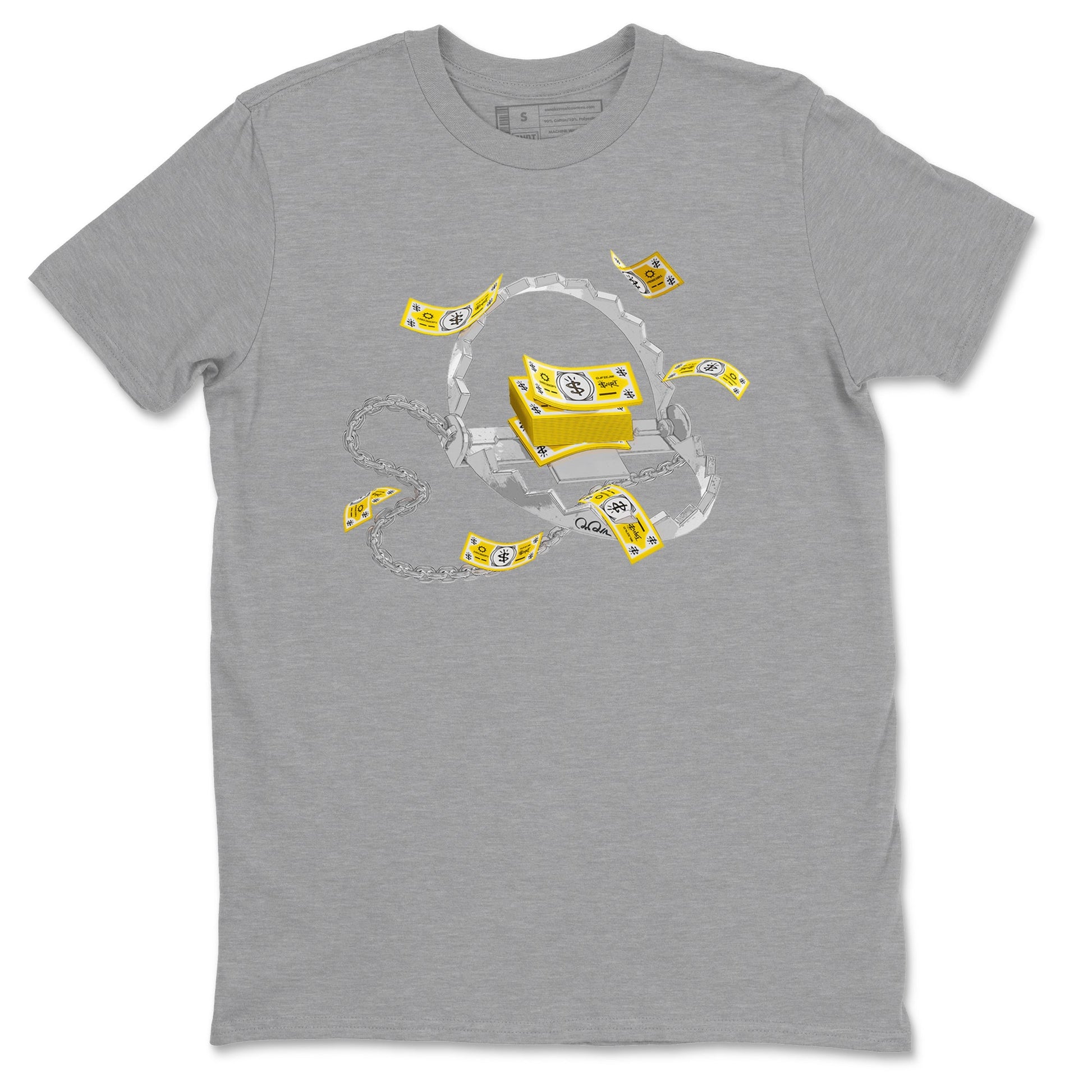 Air Jordan 1 Yellow Ochre shirt to match jordans Trap Money sneaker tees AJ1 Yellow Ochre SNRT Sneaker Release Tees unisex cotton Heather Grey 2 crew neck shirt