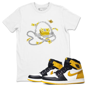 Air Jordan 1 Yellow Ochre shirt to match jordans Trap Money sneaker tees AJ1 Yellow Ochre SNRT Sneaker Release Tees unisex cotton White 1 crew neck shirt