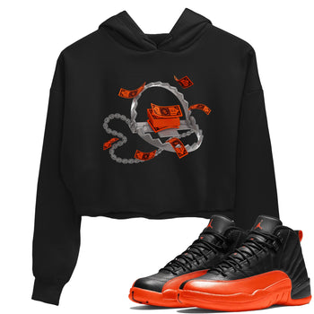 Air Jordan 12 Brilliant Orange Sneaker Match Tees Trap Money Sneaker Tees AJ12 Brilliant Orange Sneaker Release Tees Women's Shirts Black 1