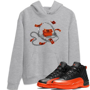 Air Jordan 12 Brilliant Orange Sneaker Match Tees Trap Money Sneaker Tees AJ12 Brilliant Orange Sneaker Release Tees Unisex Shirts Heather Grey 1