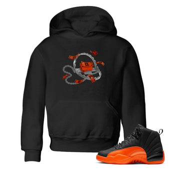 Air Jordan 12 Brilliant Orange Sneaker Match Tees Trap Money Sneaker Tees AJ12 Brilliant Orange Sneaker Release Tees Kids Shirts Black 1