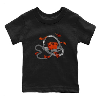 Air Jordan 12 Brilliant Orange Sneaker Match Tees Trap Money Sneaker Tees AJ12 Brilliant Orange Sneaker Release Tees Kids Shirts Black 2