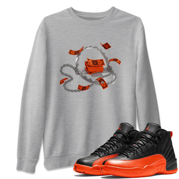 Air Jordan 12 Brilliant Orange Sneaker Match Tees Trap Money Sneaker Tees AJ12 Brilliant Orange Sneaker Release Tees Unisex Shirts Heather Grey 1