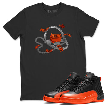 Air Jordan 12 Brilliant Orange Sneaker Match Tees Trap Money Sneaker Tees AJ12 Brilliant Orange Sneaker Release Tees Unisex Shirts Black 1