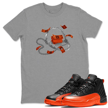 Air Jordan 12 Brilliant Orange Sneaker Match Tees Trap Money Sneaker Tees AJ12 Brilliant Orange Sneaker Release Tees Unisex Shirts Heather Grey 1