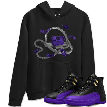 Air Jordan 12 Field Purple Sneaker Match Tees Trap Money Sneaker Tees AJ12 Field Purple Sneaker Release Tees Unisex Shirts Black 1