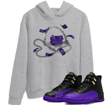 Air Jordan 12 Field Purple Sneaker Match Tees Trap Money Sneaker Tees AJ12 Field Purple Sneaker Release Tees Unisex Shirts Heather Grey 1