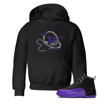 Air Jordan 12 Field Purple Sneaker Match Tees Trap Money Sneaker Tees AJ12 Field Purple Sneaker Release Tees Kids Shirts Black 1