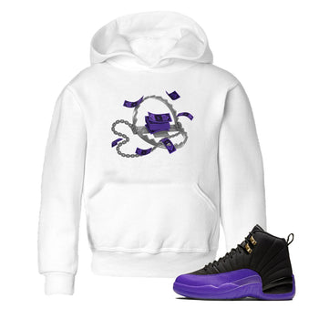 Air Jordan 12 Field Purple Sneaker Match Tees Trap Money Sneaker Tees AJ12 Field Purple Sneaker Release Tees Kids Shirts White 1