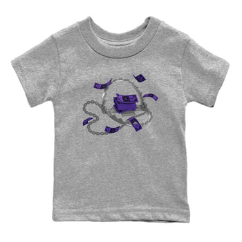Air Jordan 12 Field Purple Sneaker Match Tees Trap Money Sneaker Tees AJ12 Field Purple Sneaker Release Tees Kids Shirts Heather Grey 2
