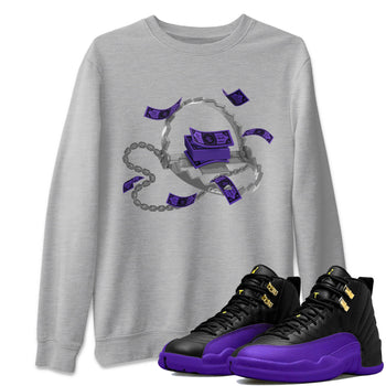 Air Jordan 12 Field Purple Sneaker Match Tees Trap Money Sneaker Tees AJ12 Field Purple Sneaker Release Tees Unisex Shirts Heather Grey 1