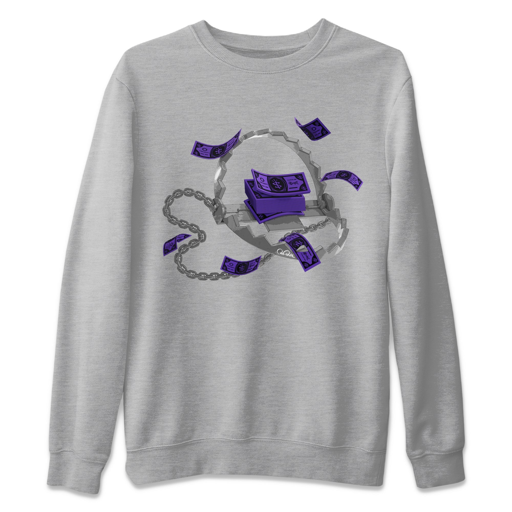 Air Jordan 12 Field Purple Sneaker Match Tees Trap Money Sneaker Tees AJ12 Field Purple Sneaker Release Tees Unisex Shirts Heather Grey 2