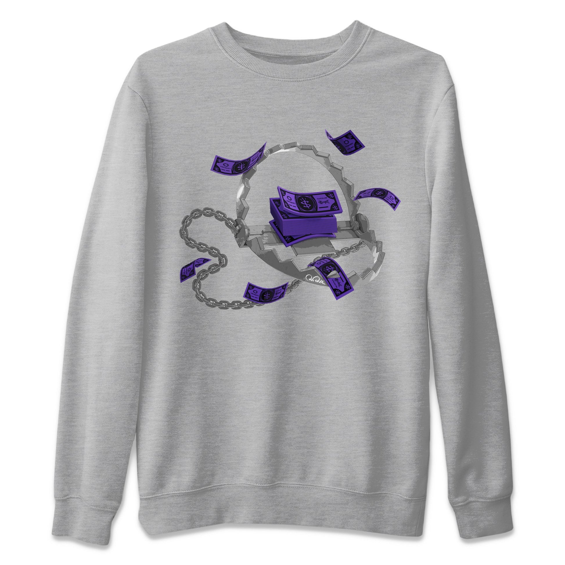 Air Jordan 12 Field Purple Sneaker Match Tees Trap Money Sneaker Tees AJ12 Field Purple Sneaker Release Tees Unisex Shirts Heather Grey 2