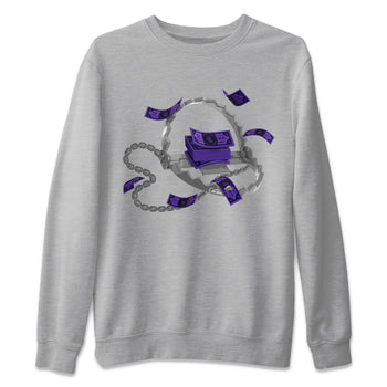 Air Jordan 12 Field Purple Sneaker Match Tees Trap Money Sneaker Tees AJ12 Field Purple Sneaker Release Tees Unisex Shirts Heather Grey 2