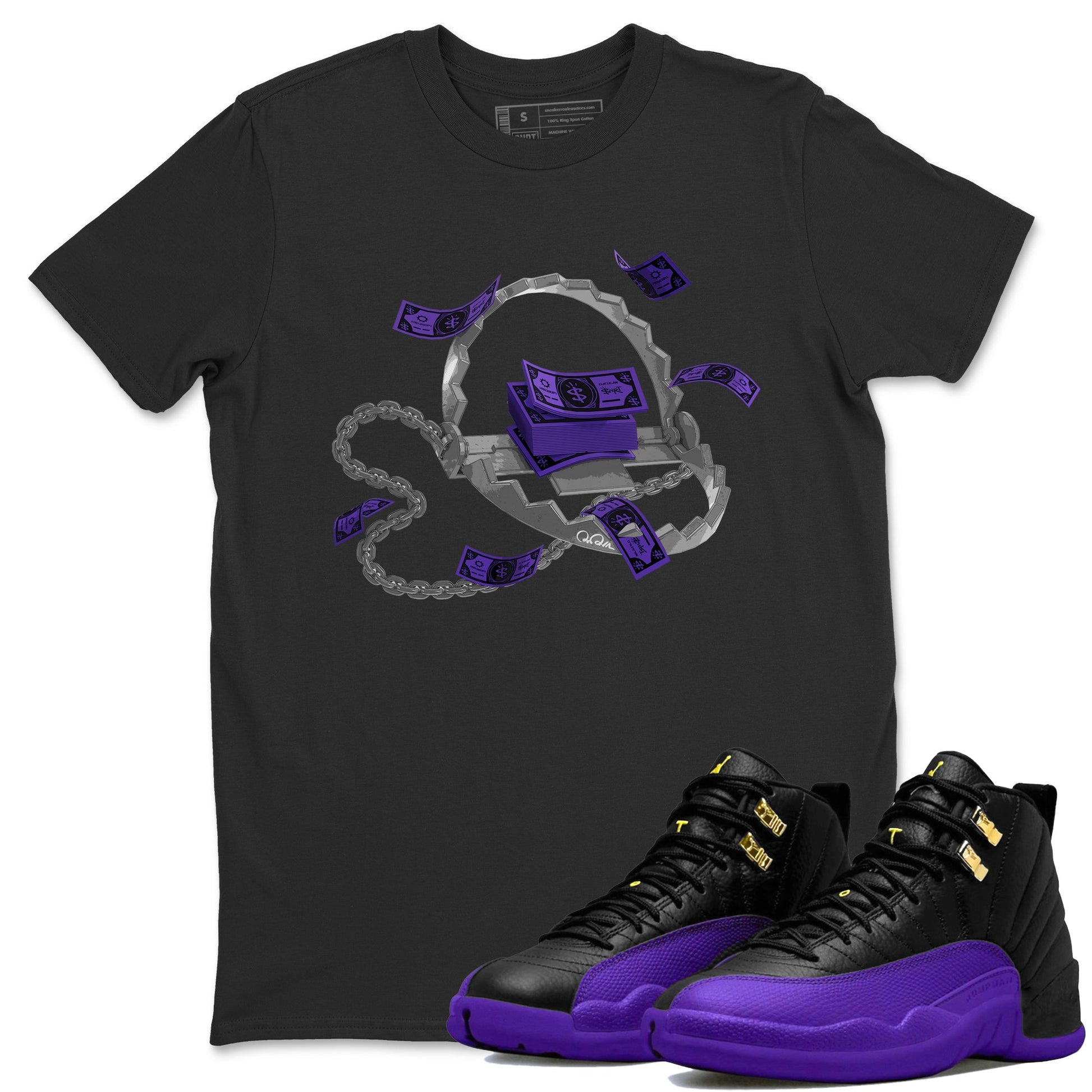 Air Jordan 12 Field Purple Sneaker Match Tees Trap Money Sneaker Tees AJ12 Field Purple Sneaker Release Tees Unisex Shirts Black 1