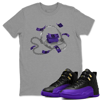 Air Jordan 12 Field Purple Sneaker Match Tees Trap Money Sneaker Tees AJ12 Field Purple Sneaker Release Tees Unisex Shirts Heather Grey 1