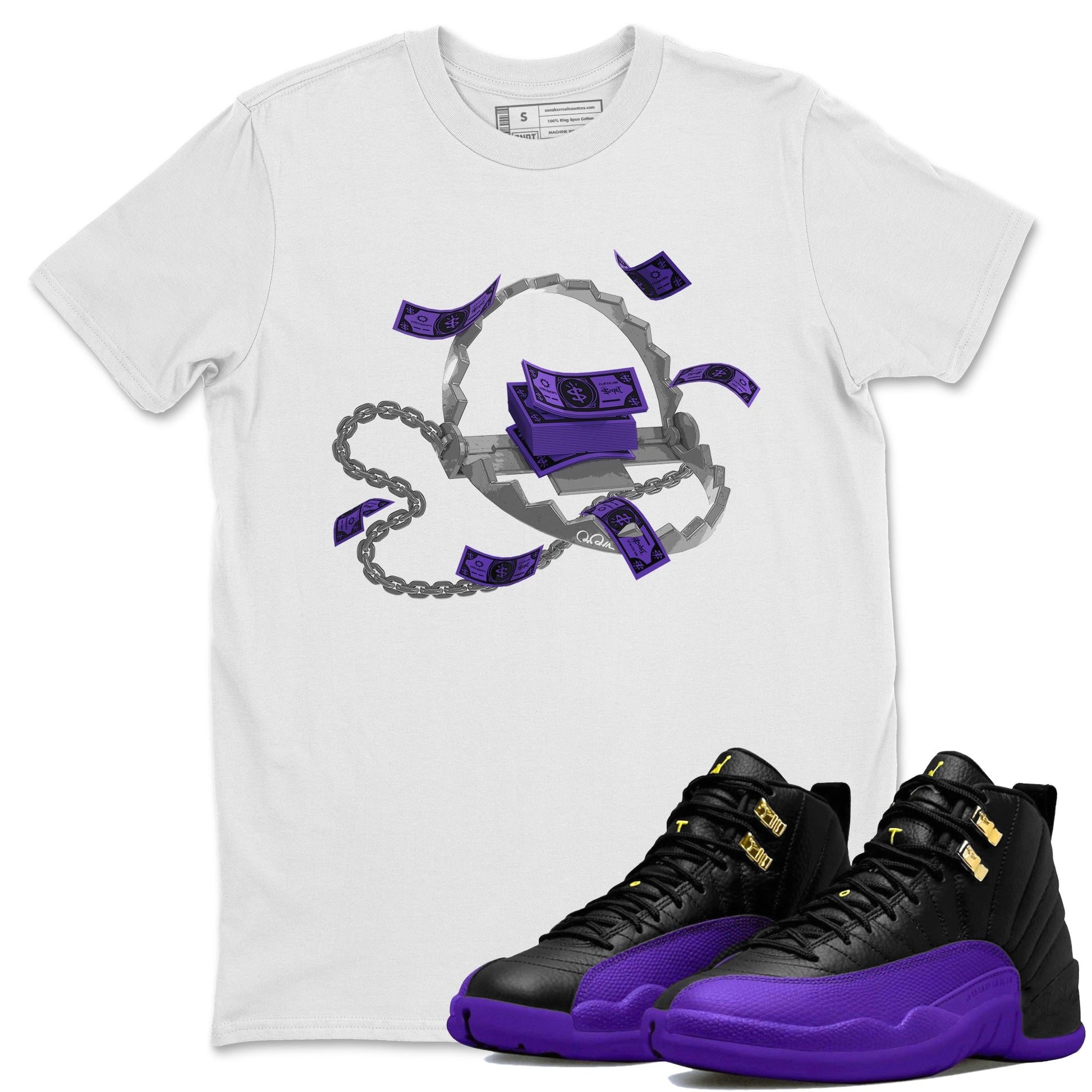 Air Jordan 12 Field Purple Sneaker Match Tees Trap Money Sneaker Tees AJ12 Field Purple Sneaker Release Tees Unisex Shirts White 1