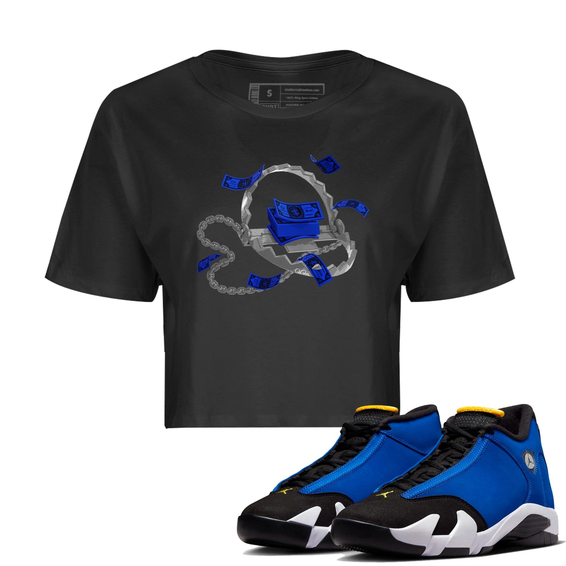 Air Jordan 14 Laney Sneaker Match Tees Trap Money Sneaker Tees AJ14 Laney Sneaker Release Tees Women's Shirts Black 1