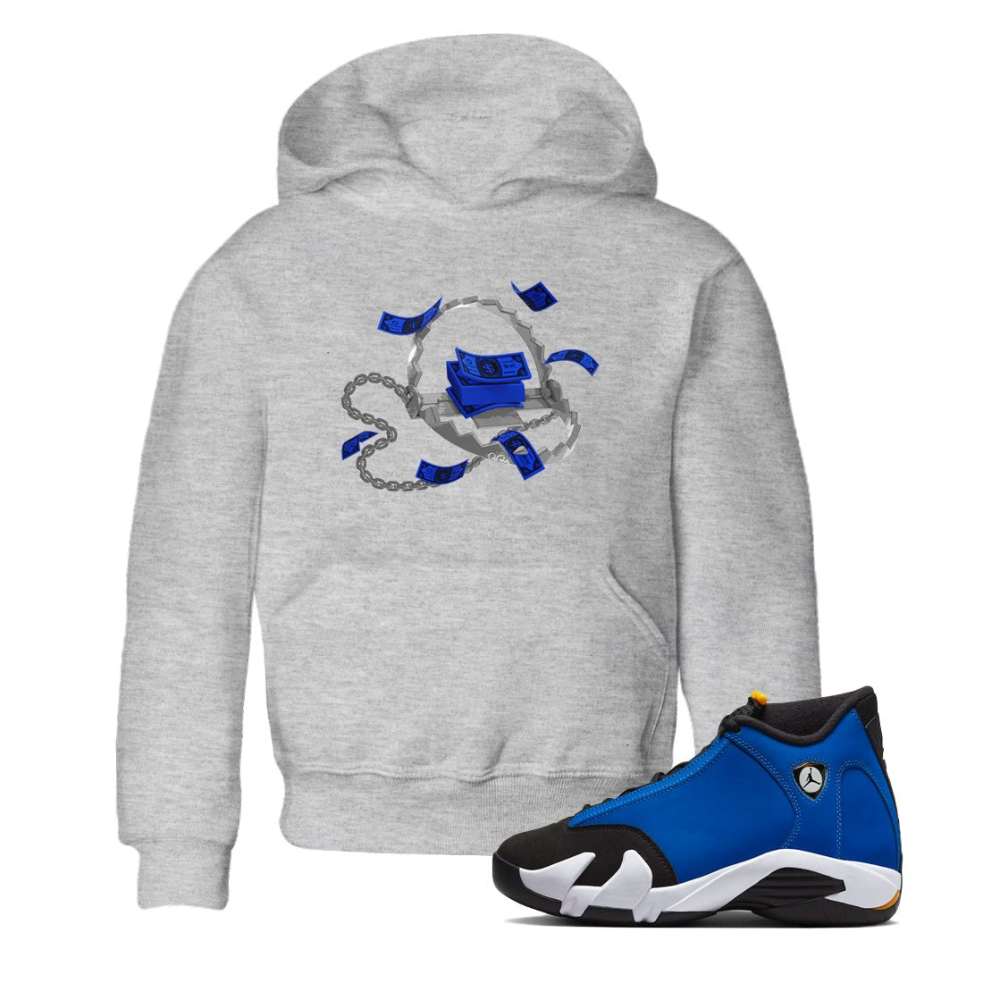 Air Jordan 14 Laney Sneaker Match Tees Trap Money Sneaker Tees AJ14 Laney Sneaker Release Tees Kids Shirts Heather Grey 1