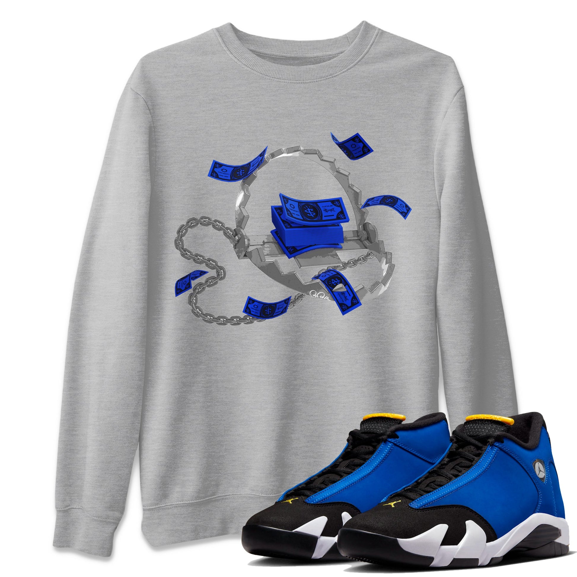 Air Jordan 14 Laney Sneaker Match Tees Trap Money Sneaker Tees AJ14 Laney Sneaker Release Tees Unisex Shirts Heather Grey 1