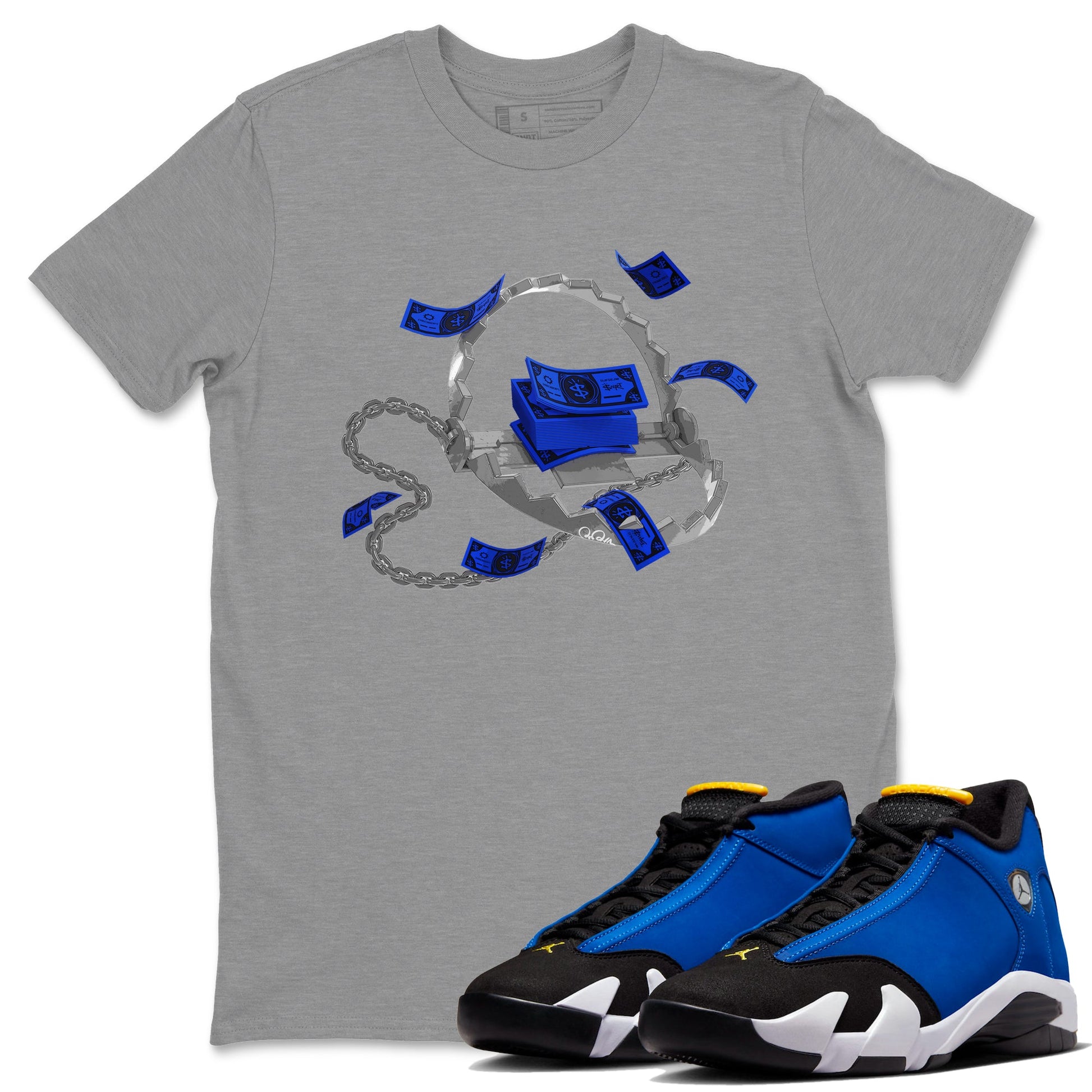 Air Jordan 14 Laney Sneaker Match Tees Trap Money Sneaker Tees AJ14 Laney Sneaker Release Tees Unisex Shirts Heather Grey 1