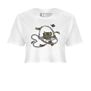 Air Jordan 4 Medium Olive shirt to match jordans Trap Money sneaker tees AJ4Medium Olive SNRT Sneaker Release Tees White 2 Crop T-Shirt