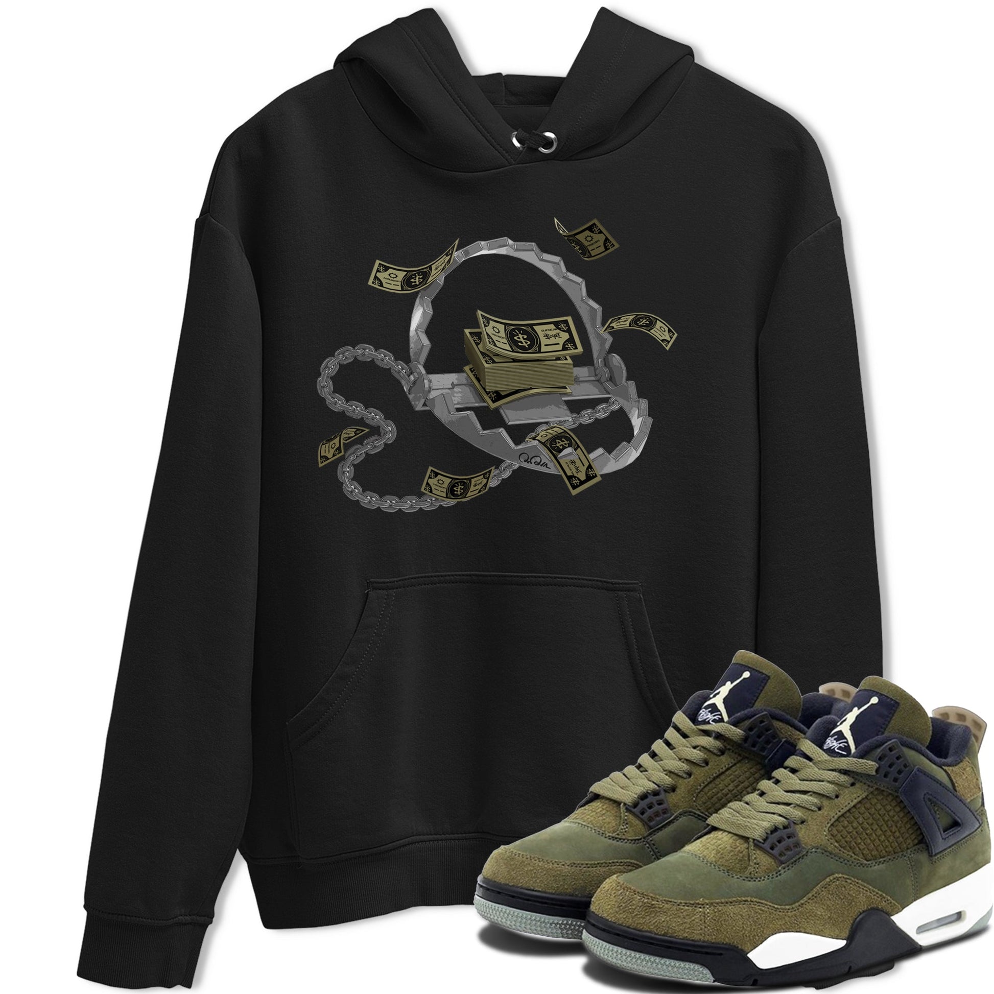 Air Jordan 4 Medium Olive shirt to match jordans Trap Money sneaker tees AJ4Medium Olive SNRT Sneaker Release Tees Unisex Black 1 T-Shirt