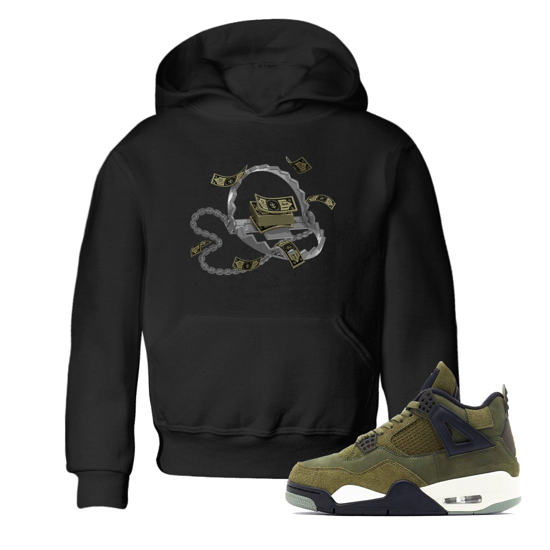 Air Jordan 4 Medium Olive shirt to match jordans Trap Money sneaker tees AJ4Medium Olive SNRT Sneaker Release Tees Baby Toddler Black 1 T-Shirt