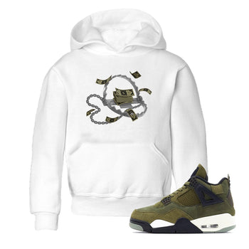 Air Jordan 4 Medium Olive shirt to match jordans Trap Money sneaker tees AJ4Medium Olive SNRT Sneaker Release Tees Baby Toddler White 1 T-Shirt