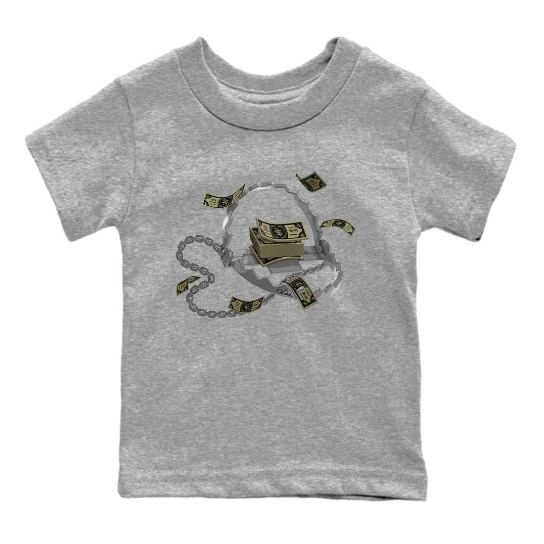 Air Jordan 4 Medium Olive shirt to match jordans Trap Money sneaker tees AJ4Medium Olive SNRT Sneaker Release Tees Baby Toddler Heather Grey 2 T-Shirt