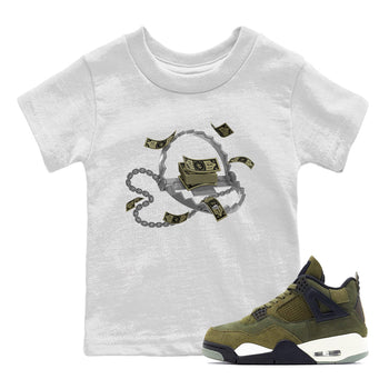 Air Jordan 4 Medium Olive shirt to match jordans Trap Money sneaker tees AJ4Medium Olive SNRT Sneaker Release Tees Baby Toddler White 1 T-Shirt