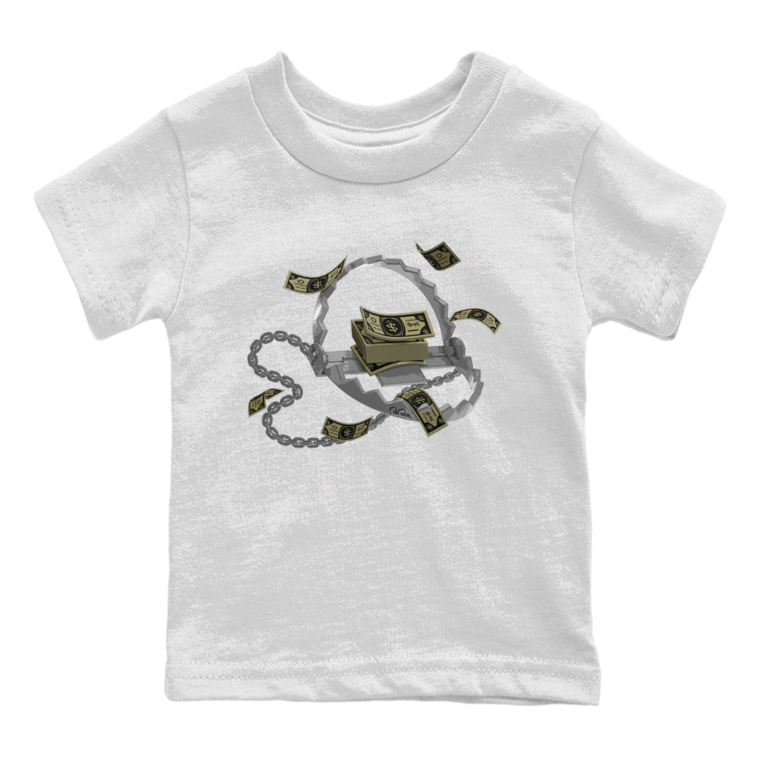 Air Jordan 4 Medium Olive shirt to match jordans Trap Money sneaker tees AJ4Medium Olive SNRT Sneaker Release Tees Baby Toddler White 2 T-Shirt