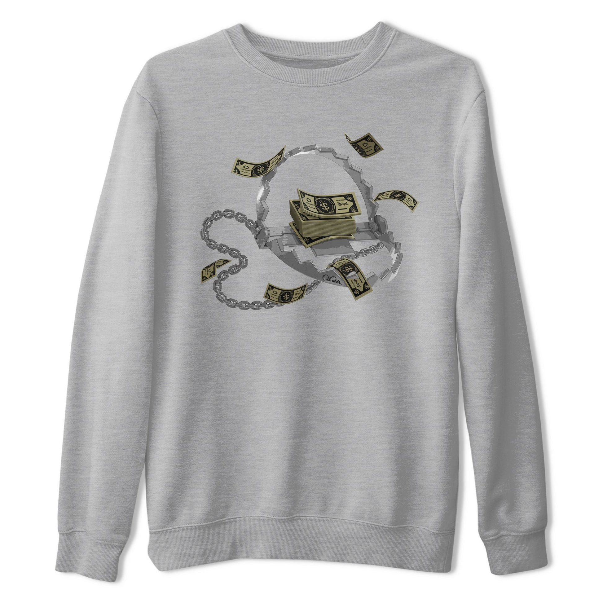 Air Jordan 4 Medium Olive shirt to match jordans Trap Money sneaker tees AJ4Medium Olive SNRT Sneaker Release Tees Unisex Heather Grey 2 T-Shirt