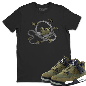 Air Jordan 4 Medium Olive shirt to match jordans Trap Money sneaker tees AJ4Medium Olive SNRT Sneaker Release Tees Unisex Black 1 T-Shirt