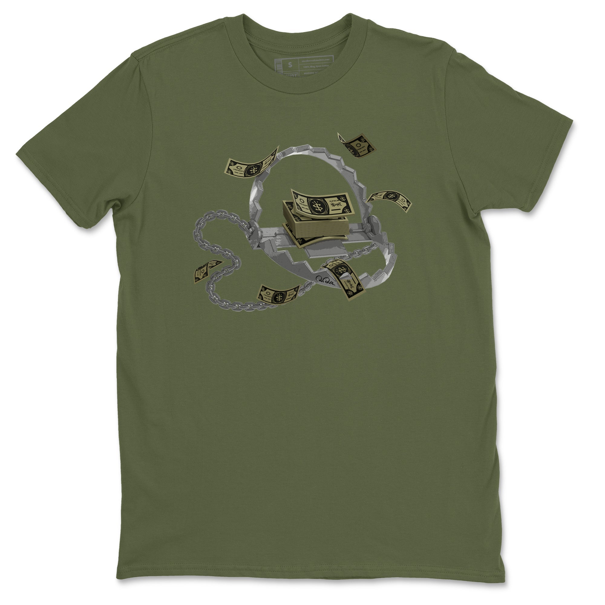 Air Jordan 4 Medium Olive shirt to match jordans Trap Money sneaker tees AJ4Medium Olive SNRT Sneaker Release Tees Unisex Military Green 2 T-Shirt