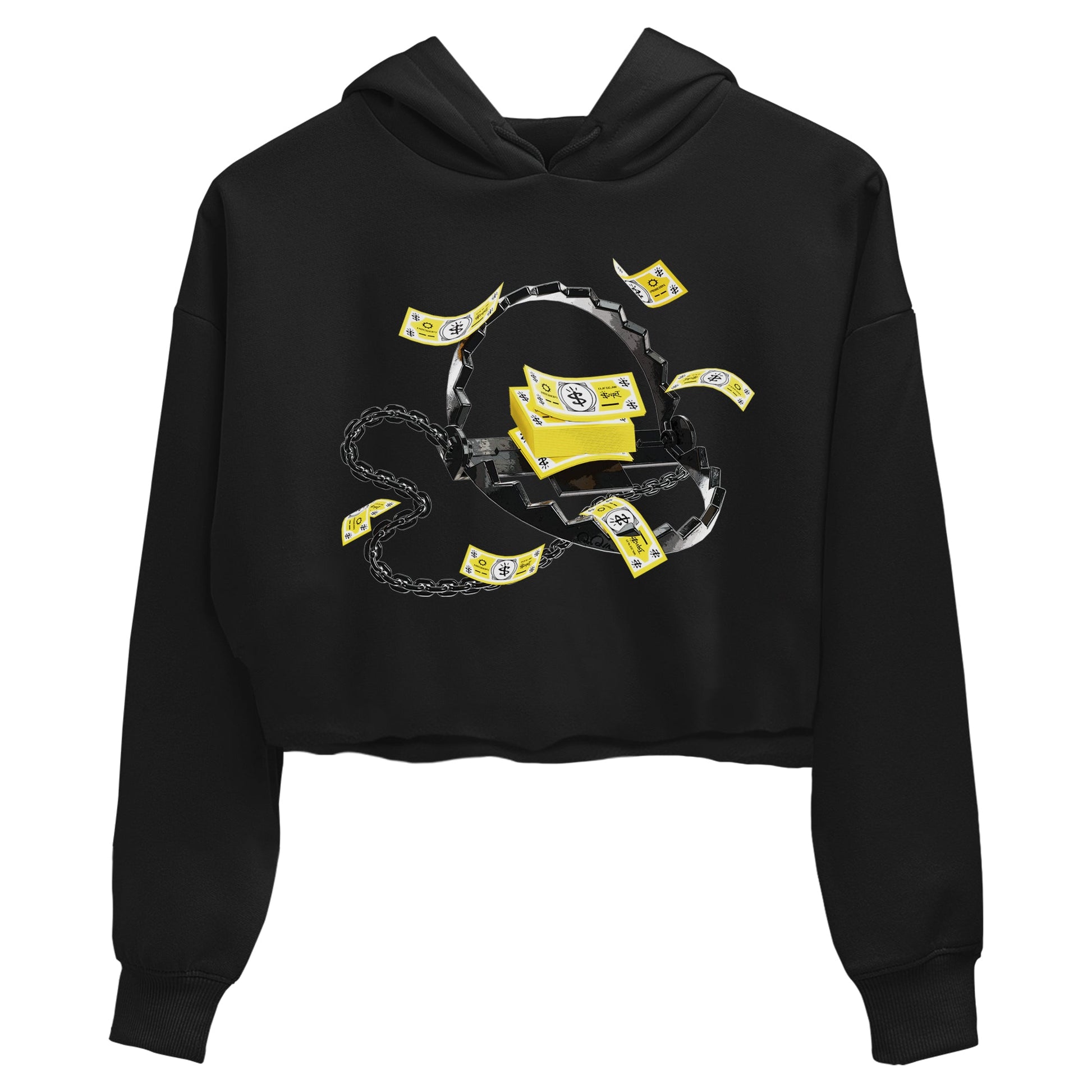 AJ4 Vivid Sulfur shirt to match jordans Trap Money sneaker tees Air Jordan 4 Vivid Sulfur SNRT Sneaker Release Tees Black 2 crop length shirt