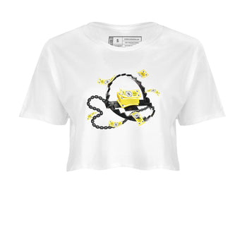 AJ4 Vivid Sulfur shirt to match jordans Trap Money sneaker tees Air Jordan 4 Vivid Sulfur SNRT Sneaker Release Tees White 2 crop length shirt