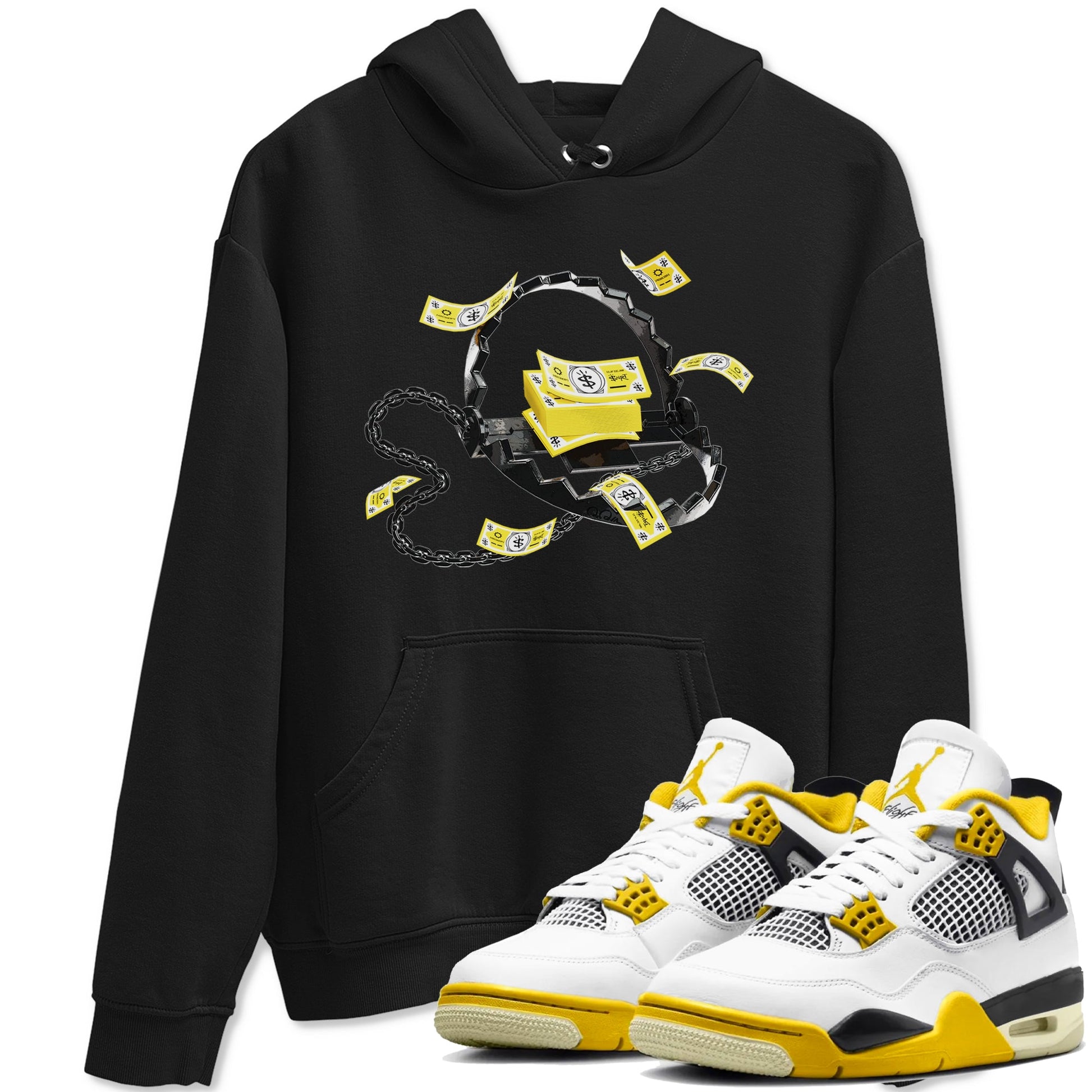 AJ4 Vivid Sulfur shirt to match jordans Trap Money sneaker tees Air Jordan 4 Vivid Sulfur SNRT Sneaker Release Tees unisex cotton Black 1 crew neck shirt