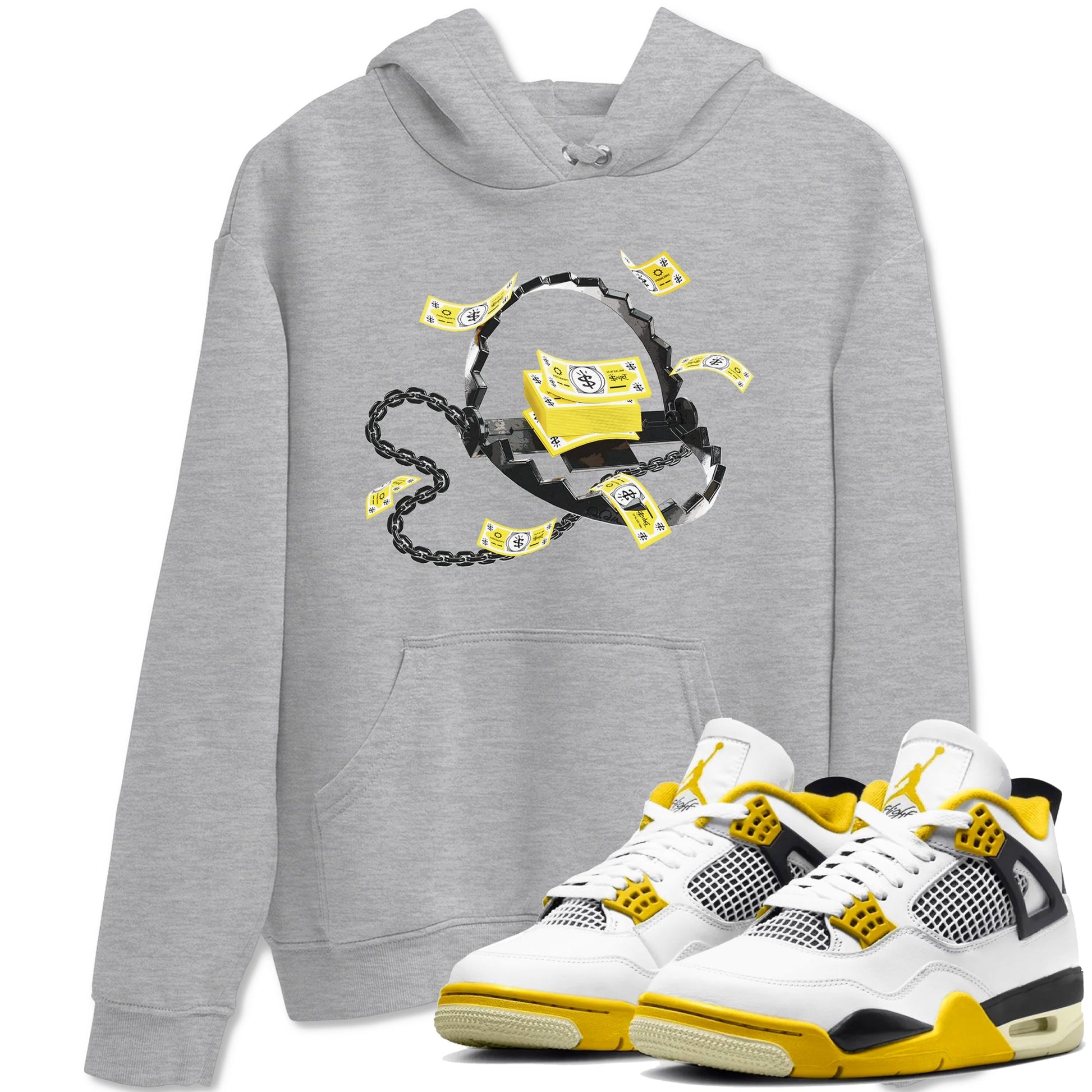 AJ4 Vivid Sulfur shirt to match jordans Trap Money sneaker tees Air Jordan 4 Vivid Sulfur SNRT Sneaker Release Tees unisex cotton Heather Grey 1 crew neck shirt