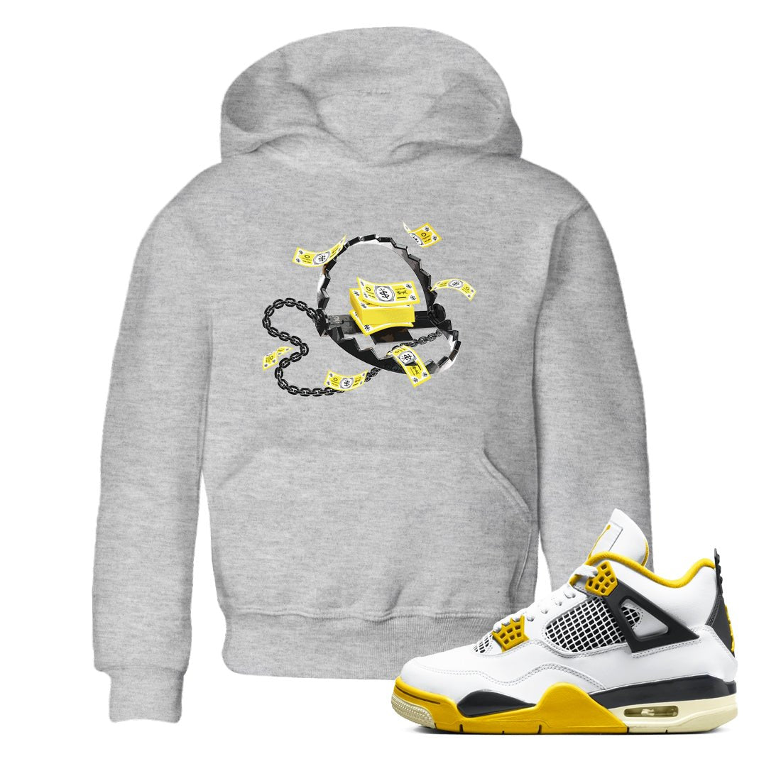 AJ4 Vivid Sulfur shirt to match jordans Trap Money sneaker tees Air Jordan 4 Vivid Sulfur SNRT sneaker release tees baby toddler Heather Grey 1 cotton Shirt