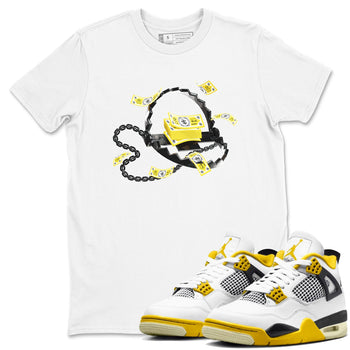 AJ4 Vivid Sulfur shirt to match jordans Trap Money sneaker tees Air Jordan 4 Vivid Sulfur SNRT Sneaker Release Tees unisex cotton White 1 crew neck shirt