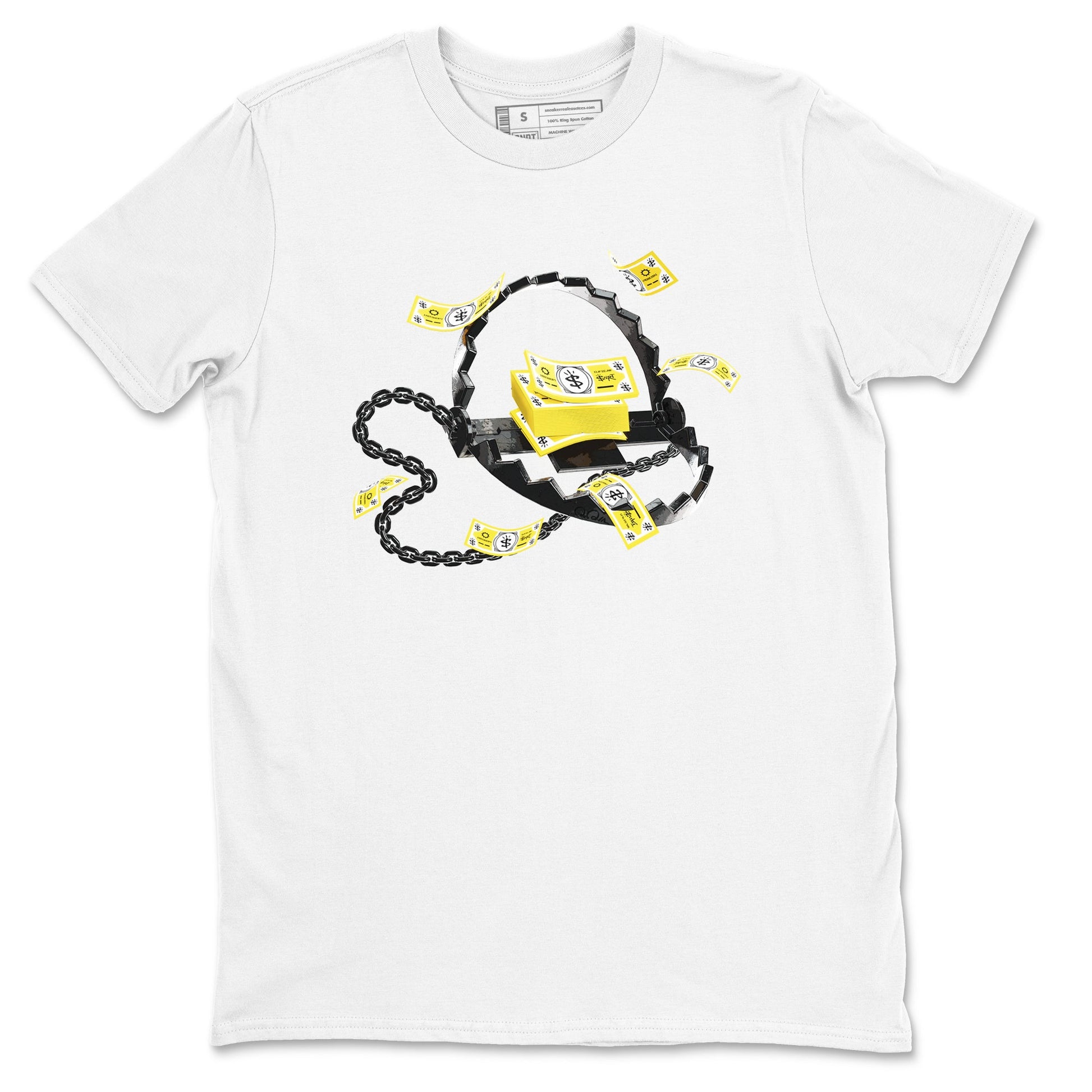 AJ4 Vivid Sulfur shirt to match jordans Trap Money sneaker tees Air Jordan 4 Vivid Sulfur SNRT Sneaker Release Tees unisex cotton White 2 crew neck shirt